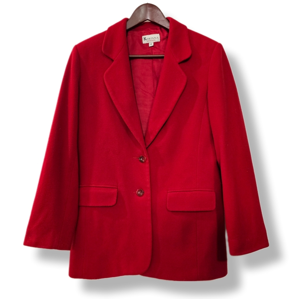 VTG | Korinna Crimson Red Wool & Cashmere Blend Blazer Jacket - Small to Medium
